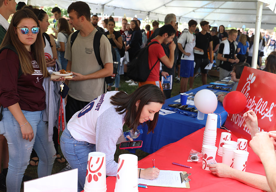 get involved with current students at a career fair