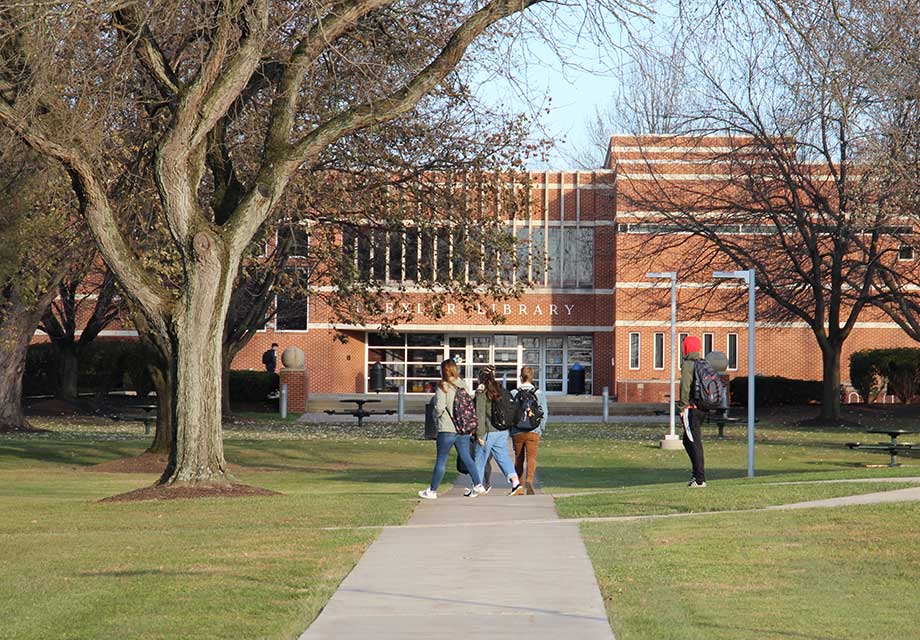 Small Group Walking in front of Library